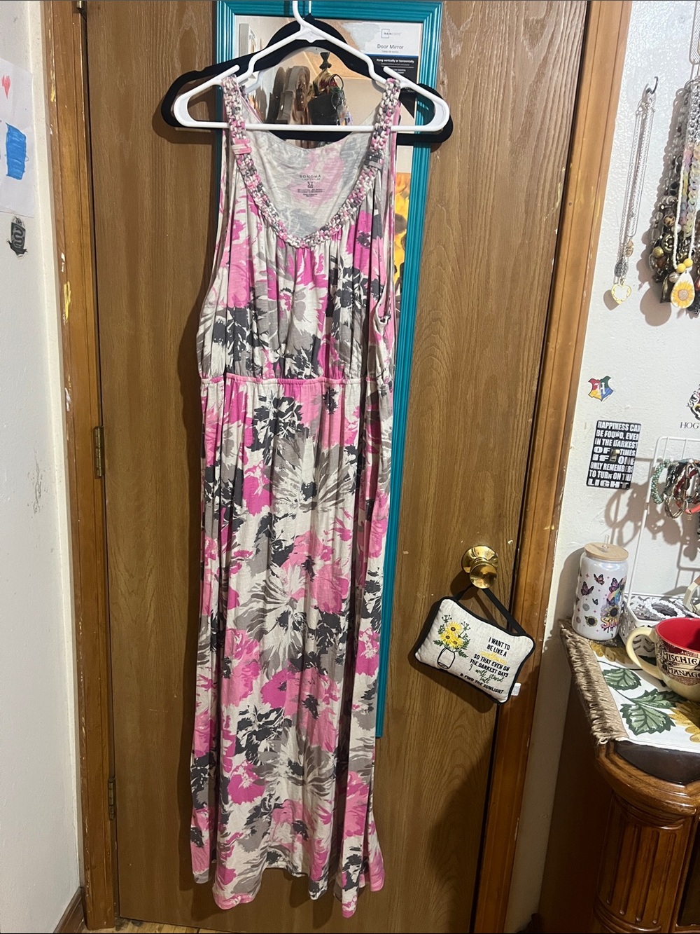 Sonoma Pink and Gray Floral Tank with Braided Detail